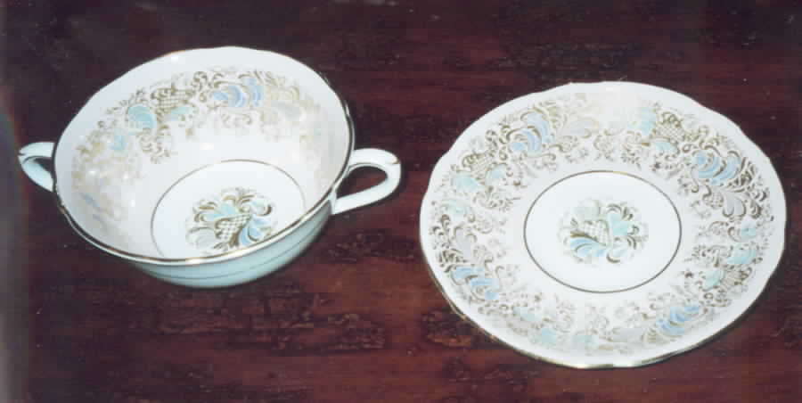 Chatsworth Pink Footed Cream Soup Bowl & Saucer Set by Coalport-1