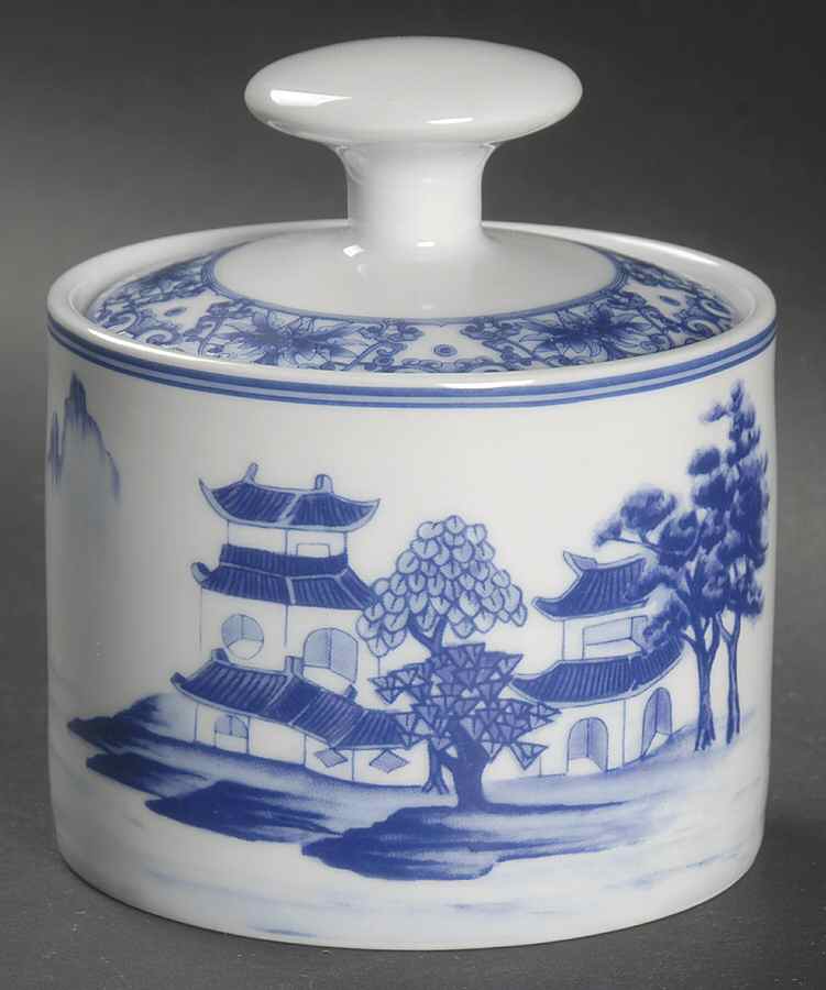 Canton Blue Sugar Bowl & Lid by China (Made in China)-1
