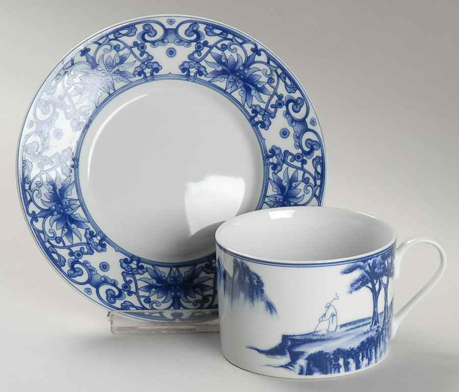 Canton Blue Flat Cup & Saucer Set by China (Made in China)-1