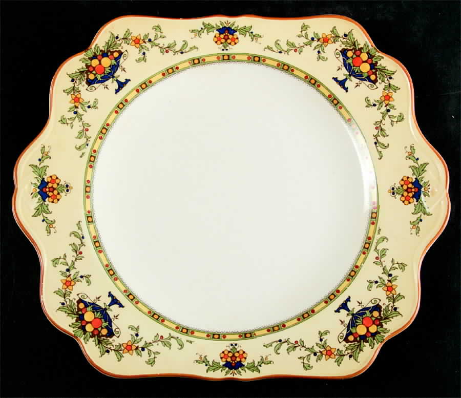 A1476 (Round, Scalloped) Square Handled Cake Plate by Crown Ducal-1