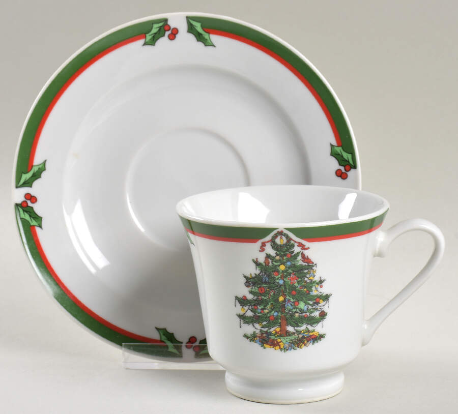 Candleglow & Holly Footed Cup & Saucer Set by China (Made in China)-1