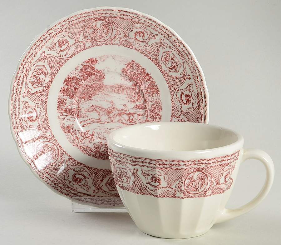 St. George Rose Flat Cup & Saucer Set by Corona-Colombia-1