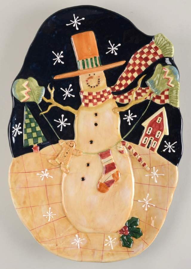 Folk Snowman (Large Flakes) 16" Oval Serving Platter by Certified International-1