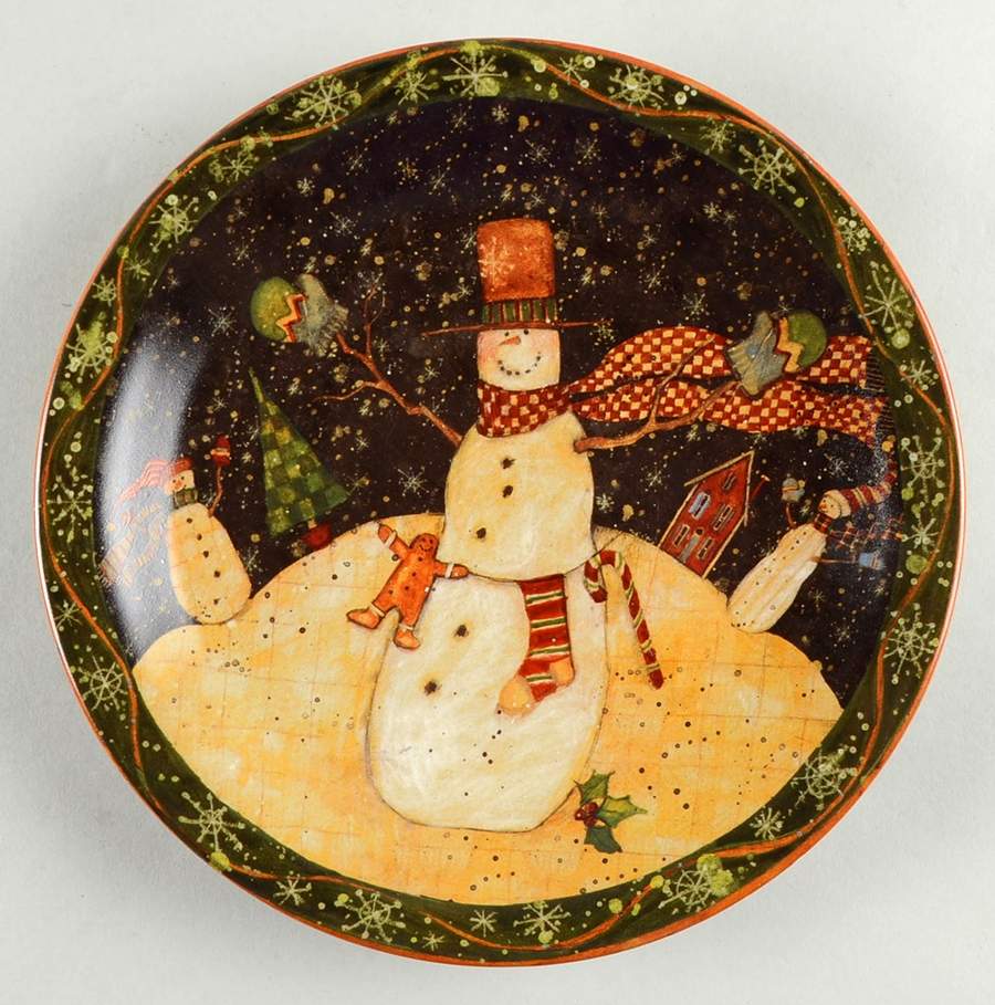 Folk Snowman (Tiny Flakes) Salad/Dessert Plate by Certified International-1
