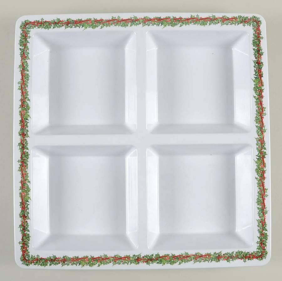 Holiday Celebrations (Green Trim) Square Melamine 4-Part Relish by Christopher Radko-1