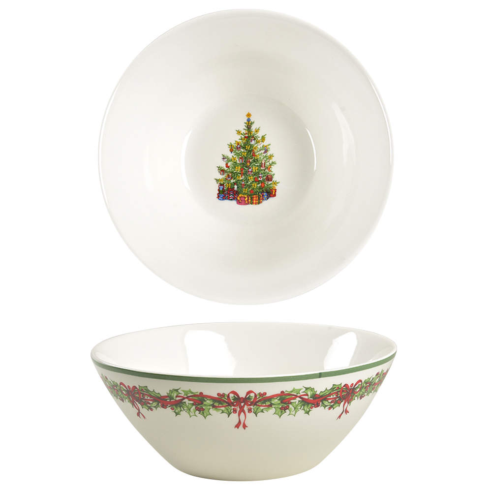 Holiday Celebrations (Green Trim) 9" Round Vegetable Bowl by Christopher Radko-1