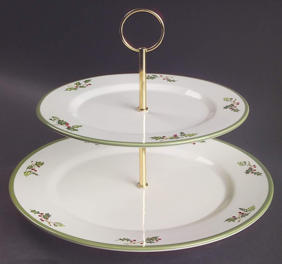 Holiday Celebrations (Green Trim) Two-Tiered Serving Tray (Chop, Luncheon) by Christopher Radko-1