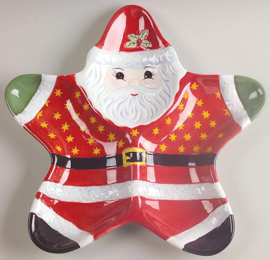 Holiday Celebrations (Green Trim) Santa 3 Section Server by Christopher Radko-1