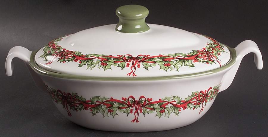 Holiday Celebrations (Green Trim) 2.75 Quart Oval Covered Casserole by Christopher Radko-1