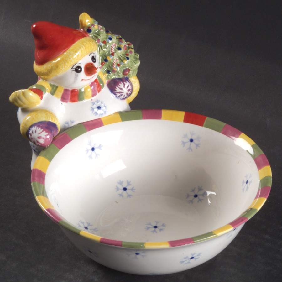 Holiday Celebrations (Green Trim) Open Figural Snowman Candy Dish by Christopher Radko-1