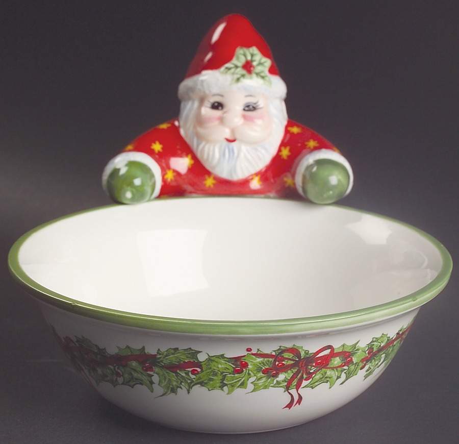 Holiday Celebrations (Green Trim) Open Figural Santa Candy Dish by Christopher Radko-1