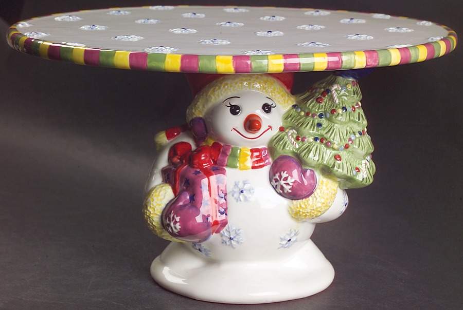 Holiday Celebrations (Green Trim) 12" Diameter Figural Pedestal Cake Stand by Christopher Radko-1