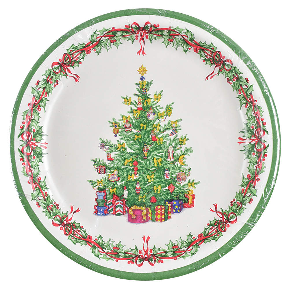 Holiday Celebrations (Green Trim) (Pack of 10) Paper Dinner Plates by Christopher Radko-1