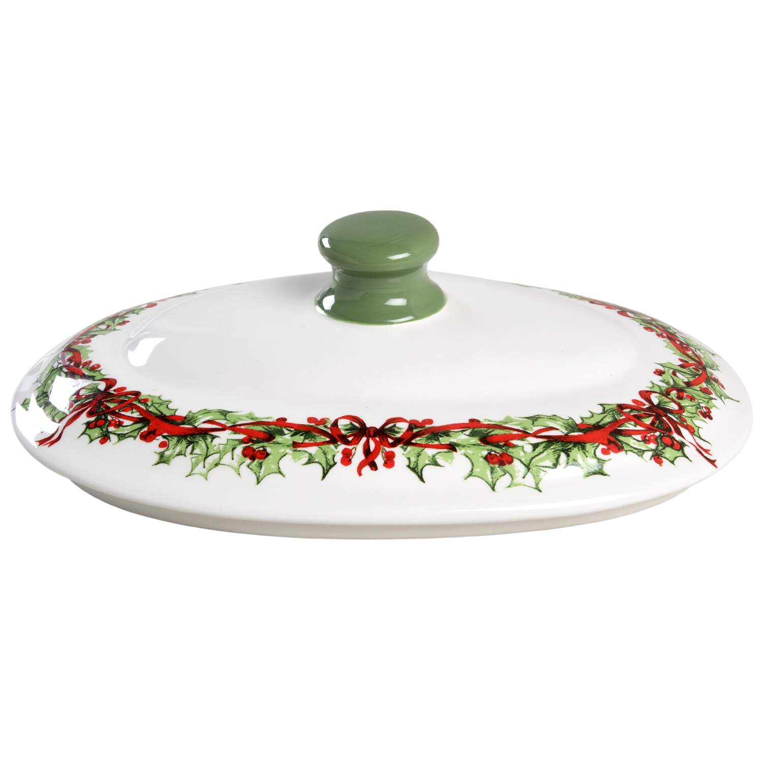 Holiday Celebrations (Green Trim) Lid for Oval Vegetable by Christopher Radko-1