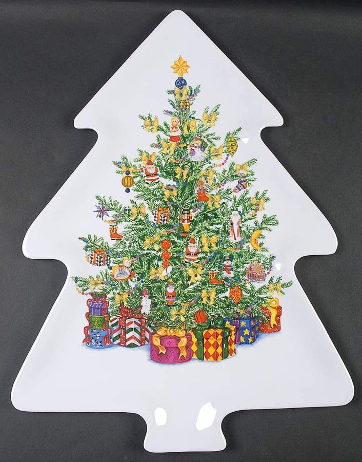 Holiday Celebrations (Green Trim) 17" Melamine Tree Shaped Tray by Christopher Radko-1