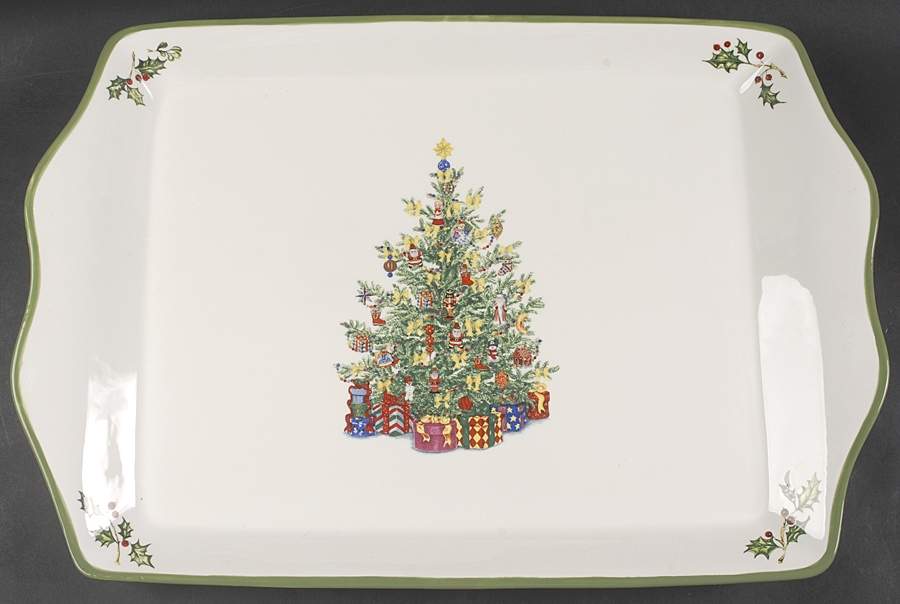 Holiday Celebrations (Green Trim) 20" Rectangular Tray by Christopher Radko-1