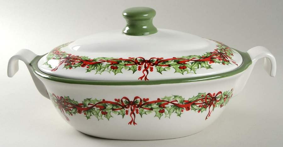 Holiday Celebrations (Green Trim) Oval Covered Vegetable by Christopher Radko-1