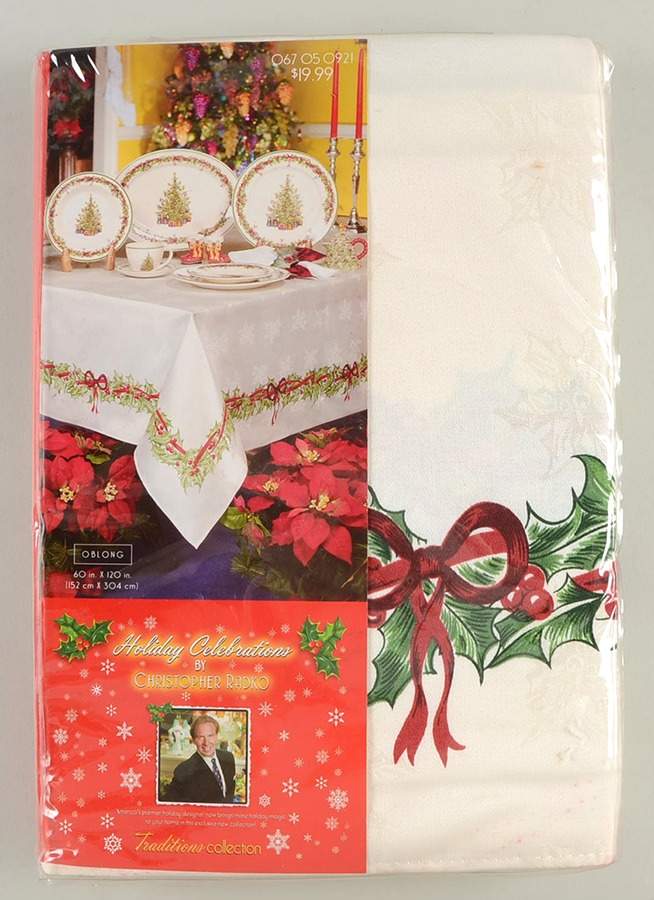 Holiday Celebrations (Green Trim) 60" x 120" Oblong Tablecloth by Christopher Radko-1