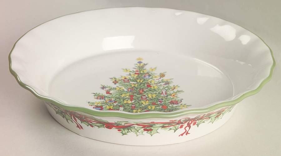 Holiday Celebrations (Green Trim) 10" Pie Baking Plate by Christopher Radko-1