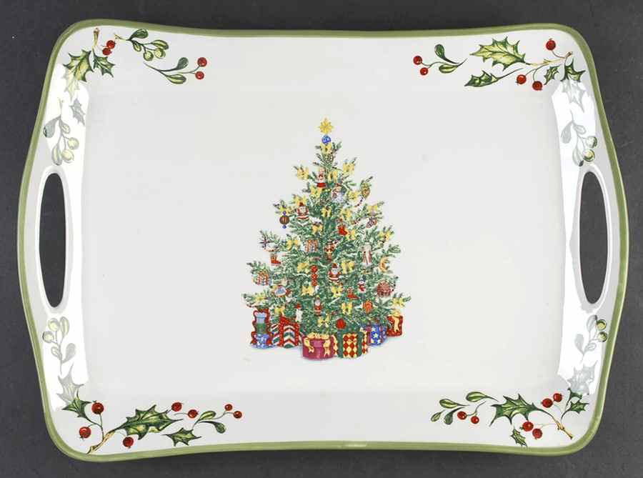 Holiday Celebrations (Green Trim) 17" Rectangular Handled Tray by Christopher Radko-1
