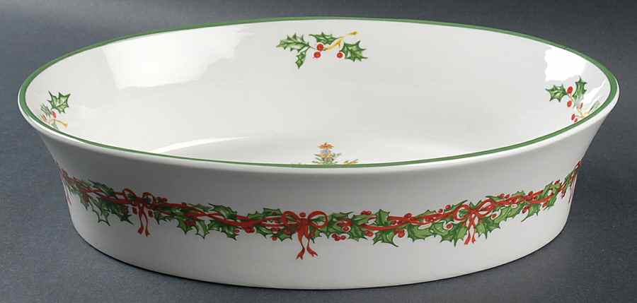 Holiday Celebrations (Green Trim) 12" Oval Vegetable Bowl by Christopher Radko-1