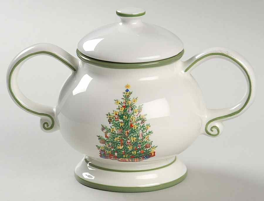 Holiday Celebrations (Green Trim) Sugar Bowl & Lid by Christopher Radko-1