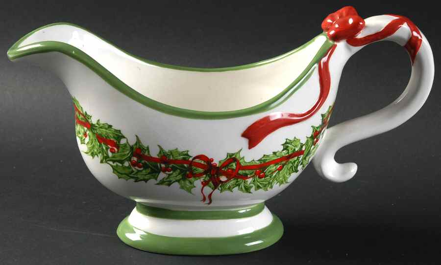 Holiday Celebrations (Green Trim) Gravy Boat by Christopher Radko-1