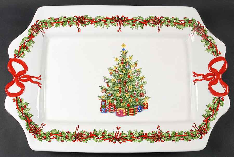 Holiday Celebrations (Green Trim) 20" Rectangular Tray by Christopher Radko-1