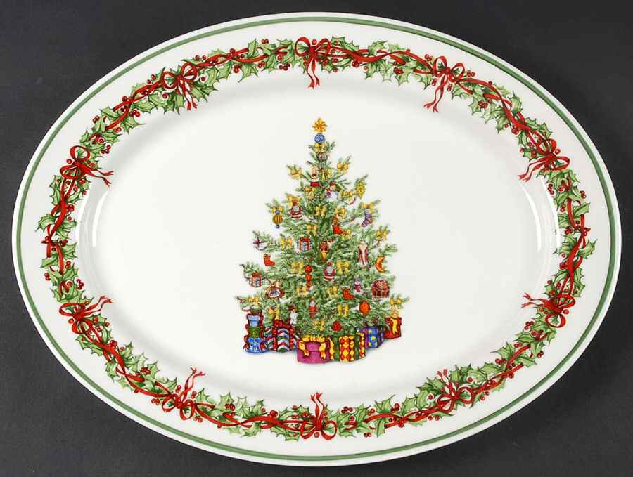 Holiday Celebrations (Green Trim) 14" Oval Serving Platter by Christopher Radko-1