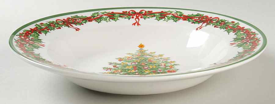 Holiday Celebrations (Green Trim) Large Rim Soup Bowl by Christopher Radko-1