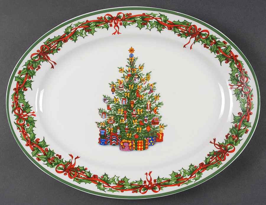 Holiday Celebrations (Green Trim) 14" Oval Serving Platter by Christopher Radko-1