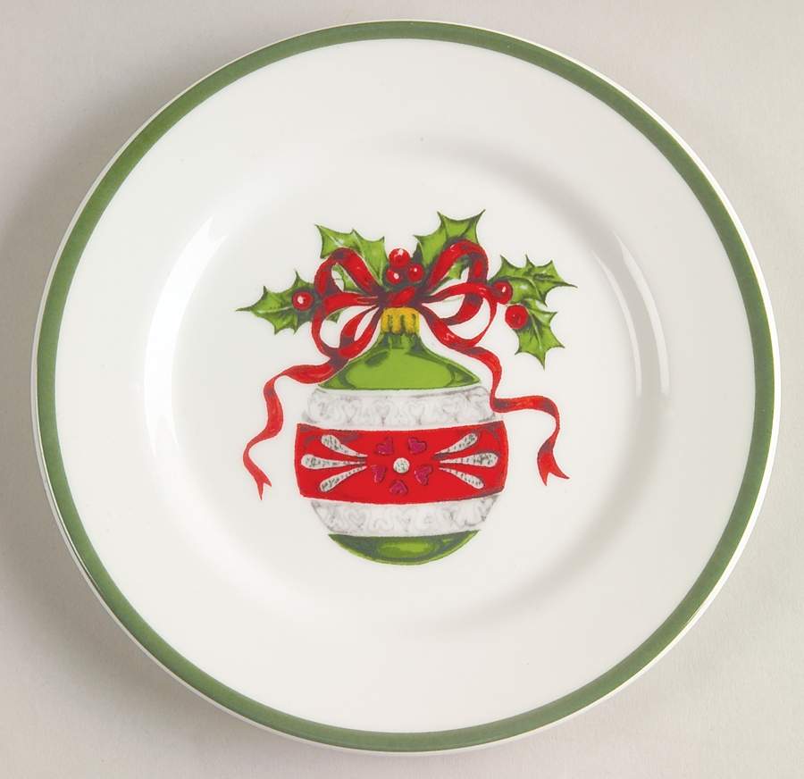 Holiday Celebrations (Green Trim) Canape Plate by Christopher Radko-1