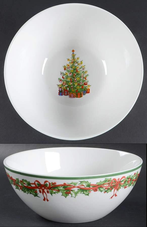 Holiday Celebrations (Green Trim) 8" Round Vegetable Bowl by Christopher Radko-1
