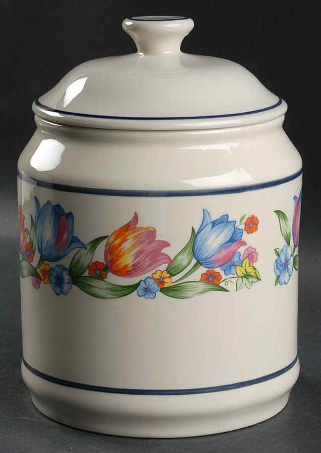 Fresh Cut (Blue Bands, Corelle) Large Canister & Lid by Corning Corelle-1