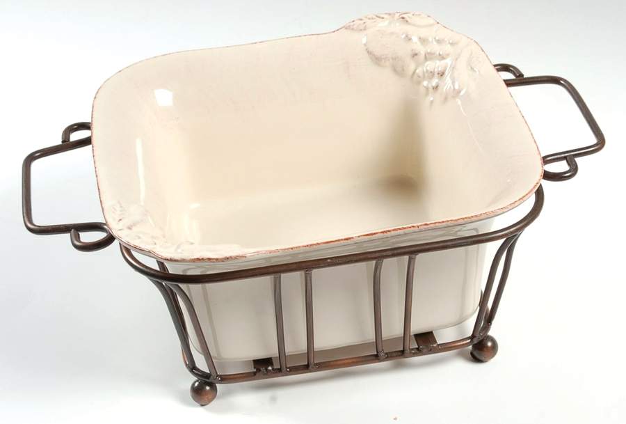 Madeira Harvest (Vanilla Creme) 9" Square Baker & Metal Stand by Casafina-1