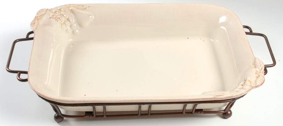 Madeira Harvest (Vanilla Creme) 14" Rectangular Baker W/Metal Stand by Casafina-1
