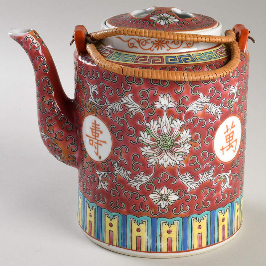 Mun Shou Longevity-Red Teapot & Lid with Removable Top Handle by China (Made in China)-1