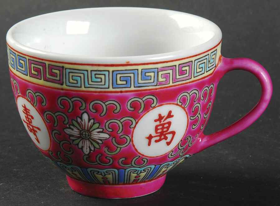 Mun Shou Longevity-Red Flat Demitasse Cup by China (Made in China)-1