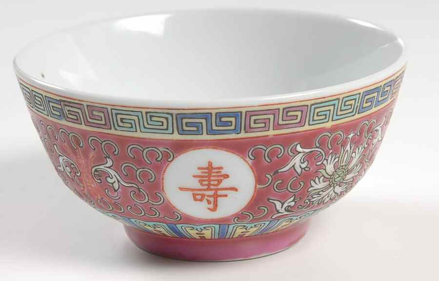 Mun Shou Longevity-Red Open Rice/Sugar Bowl by China (Made in China)-1