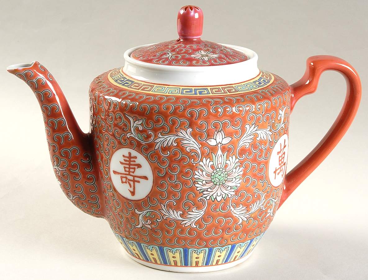 Mun Shou Longevity-Red Teapot & Lid by China (Made in China)-1