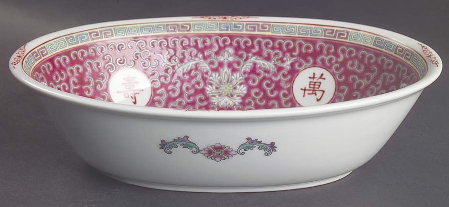 Mun Shou Longevity-Red 10" Oval Vegetable Bowl by China (Made in China)-1