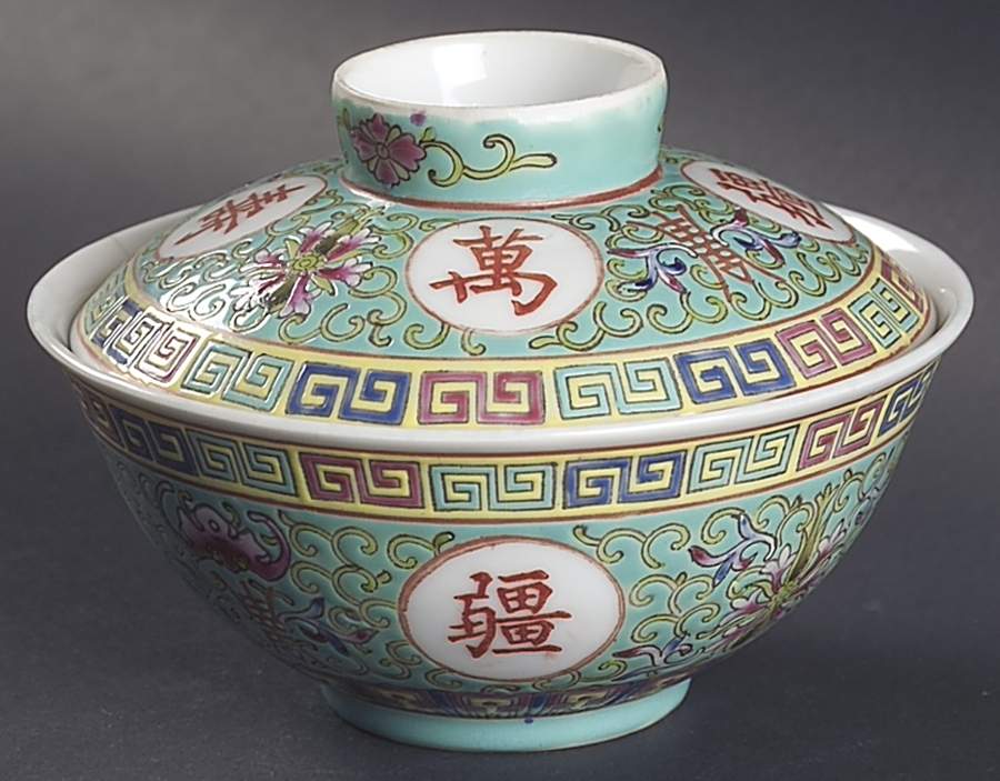 Mun Shou Longevity Green Sugar Bowl & Lid by China (Made in China)-1