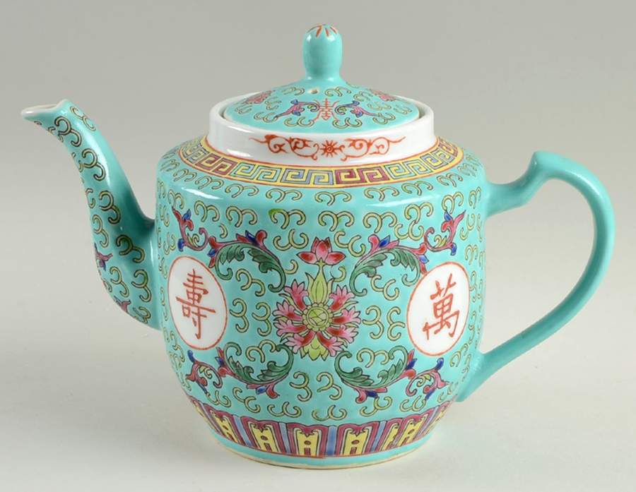 Mun Shou Longevity Green Teapot & Lid by China (Made in China)-1