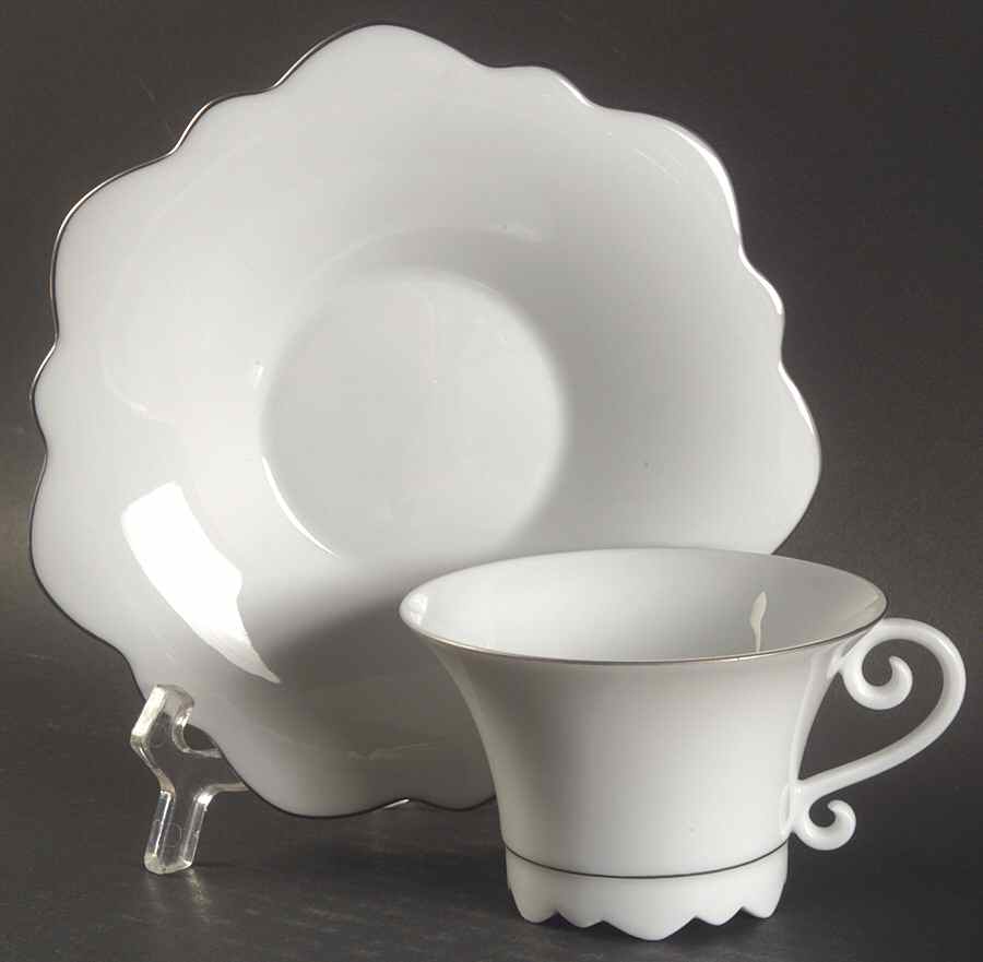Samoa Platinum (Platinum Trim and Verge) Flat Cup & Saucer Set by Jean Louis Coquet-1