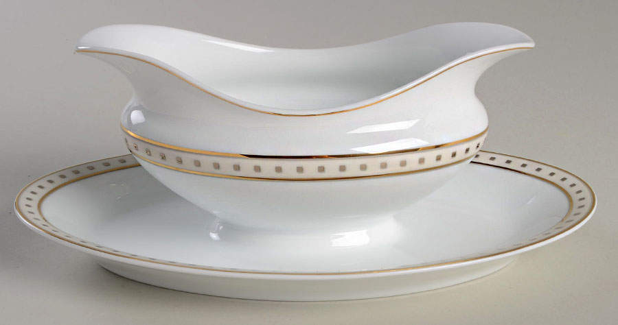 Babylone Ivory Gravy Boat with Attached Underplate by Christofle-1