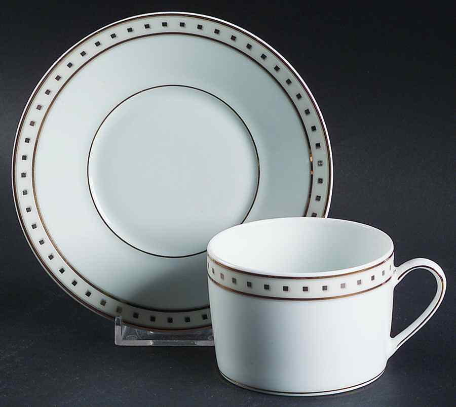 Babylone Ivory Flat Cup & Saucer Set by Christofle-1