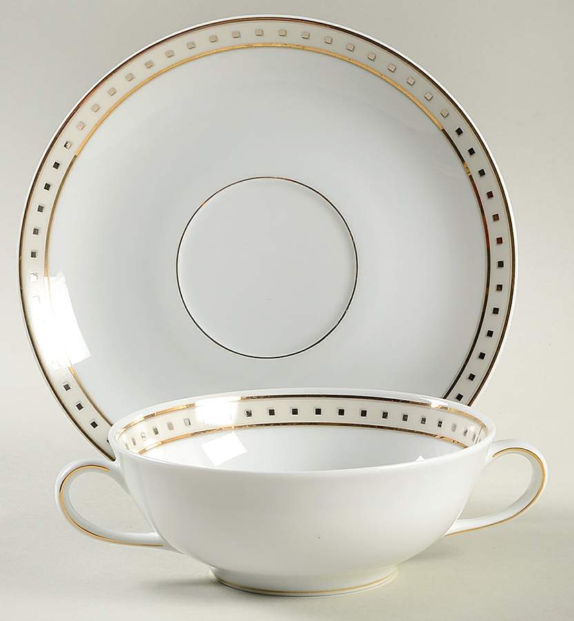 Babylone Ivory Flat Cream Soup Bowl & Saucer Set by Christofle-1