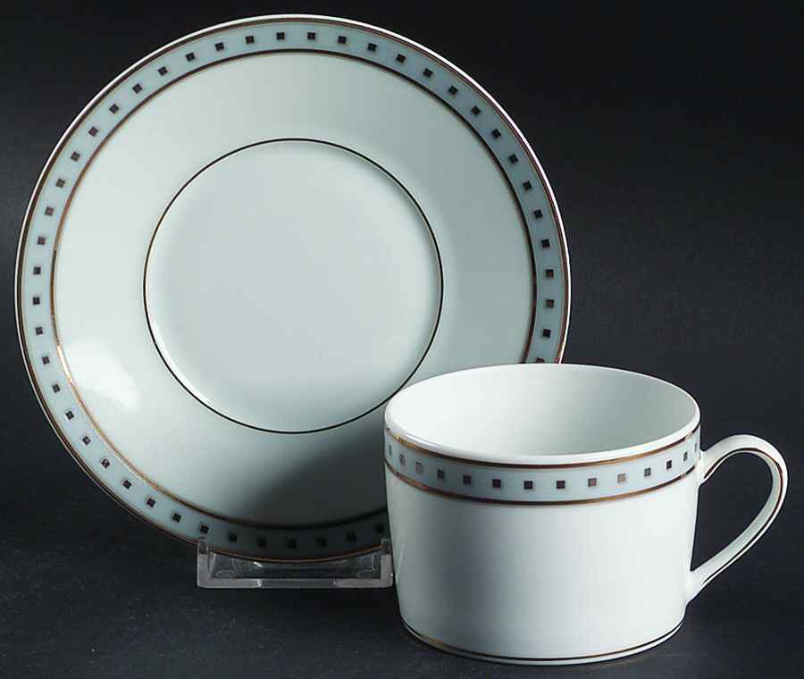 Babylone Grey Flat Cup & Saucer Set by Christofle-1