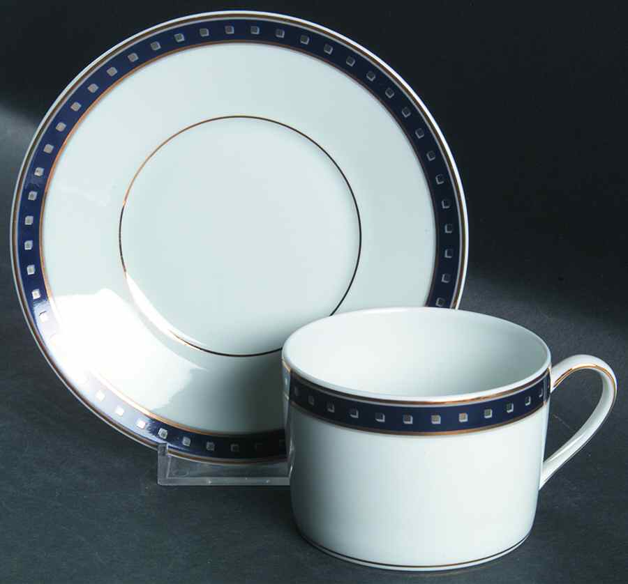 Babylone Blue Flat Cup & Saucer Set by Christofle-1