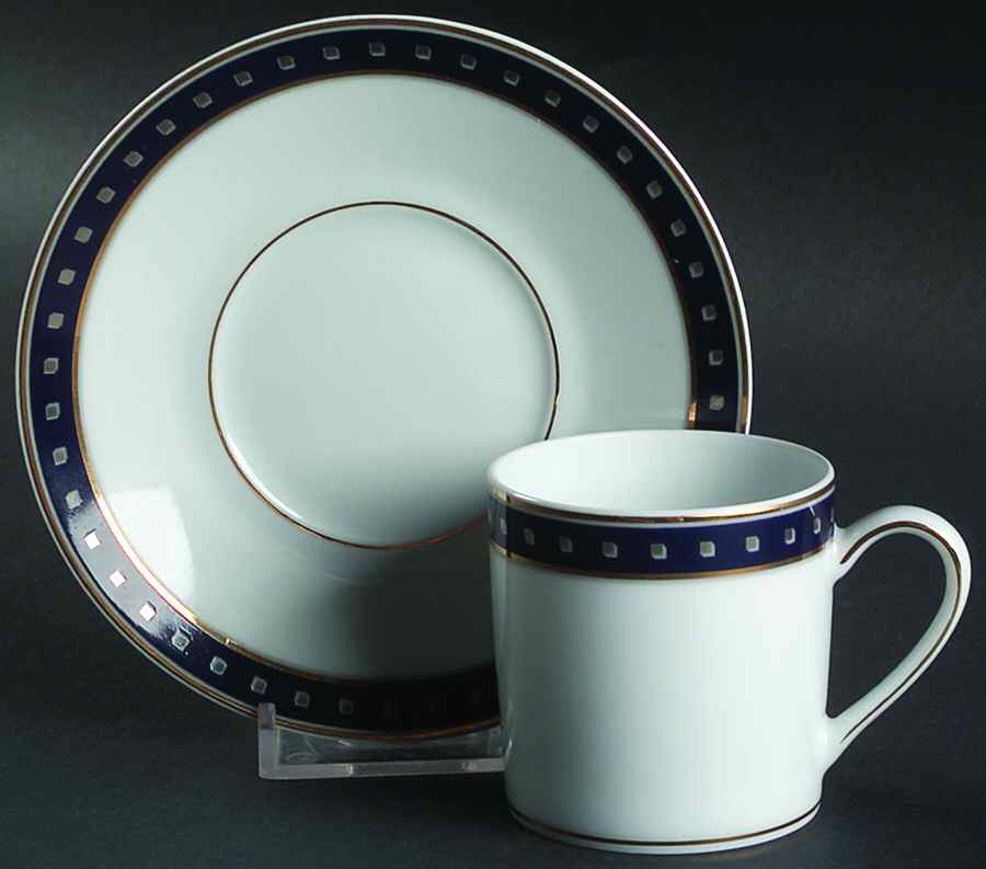 Babylone Blue Flat Demitasse Cup & Saucer Set by Christofle-1